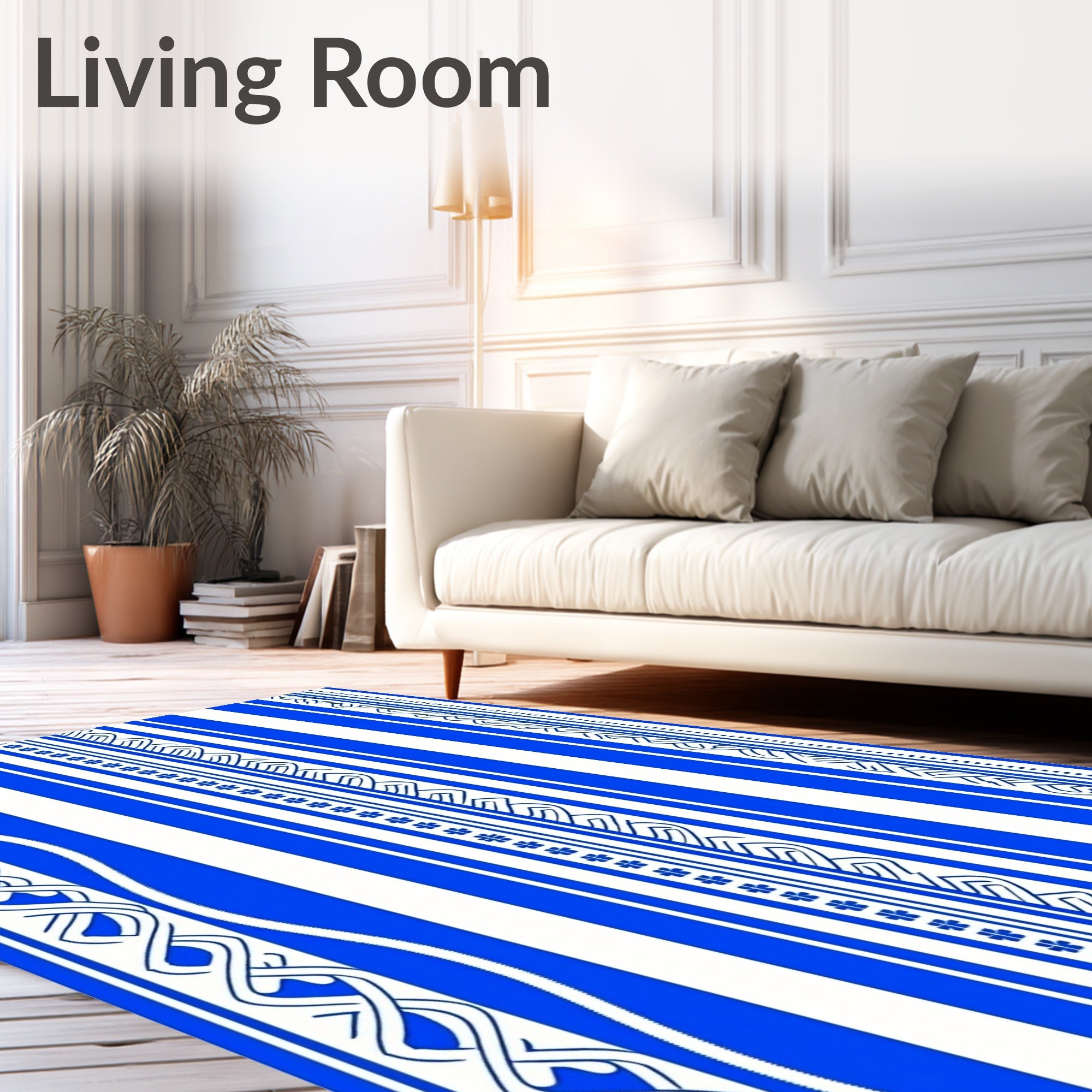 Elegant Blue White Stripe Pattern Rug