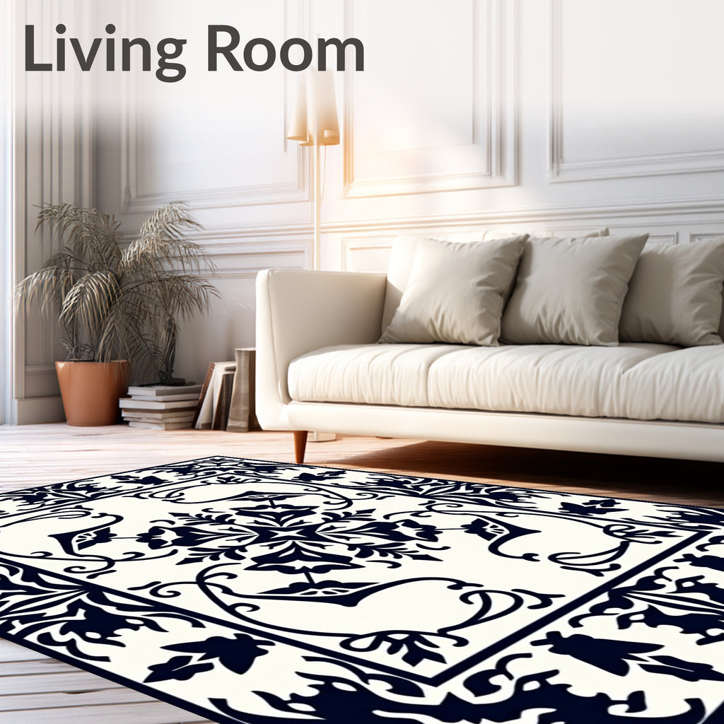 Classic Dark Floral Botanical Design Rug