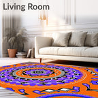 Vibrant Orange Purple Mandala Pattern Rug