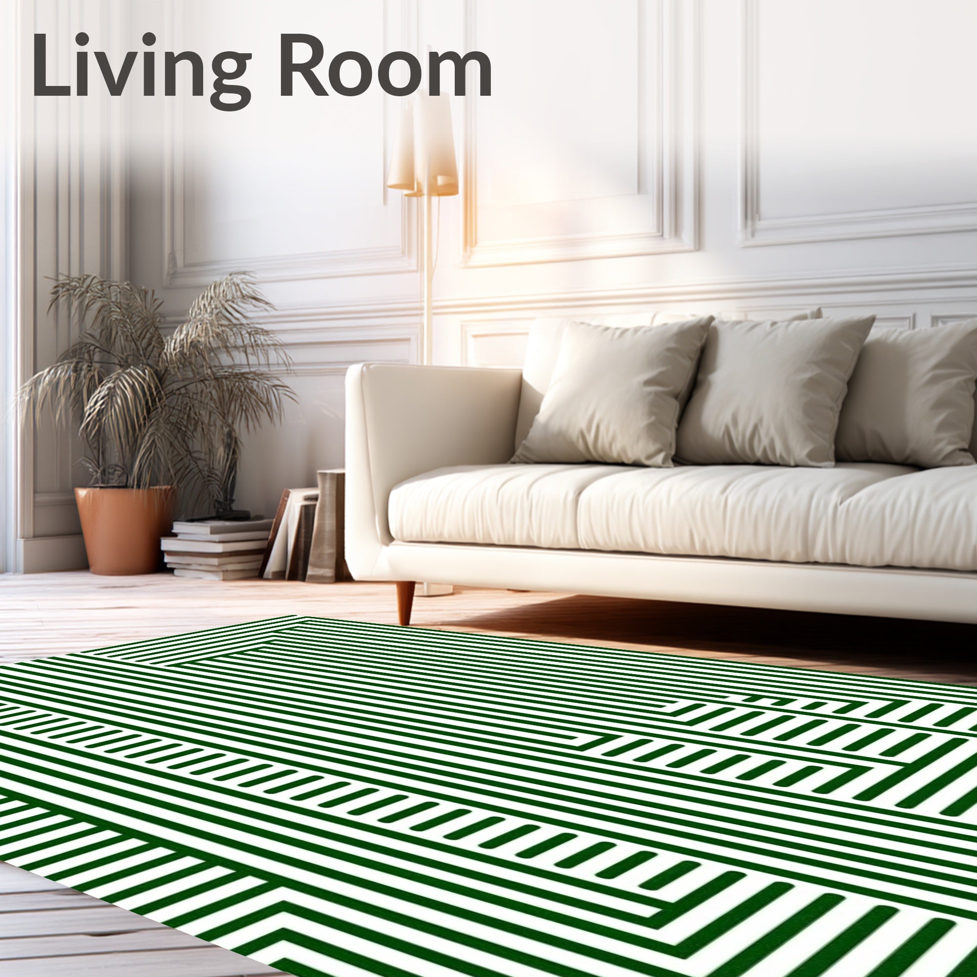 Modern Green Stripe Geometric Design Rug