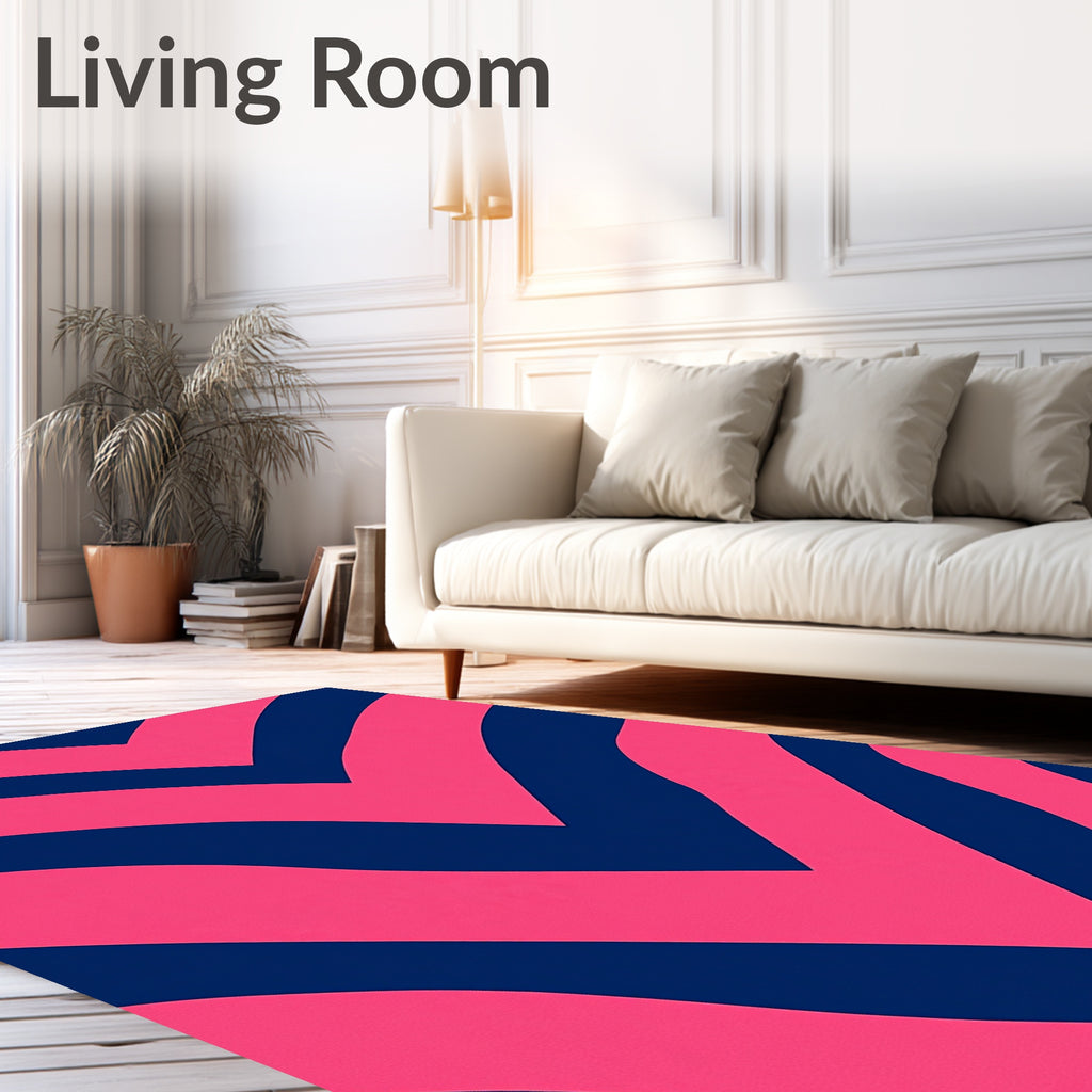 Bold Pink Navy Chevron Pattern Rug