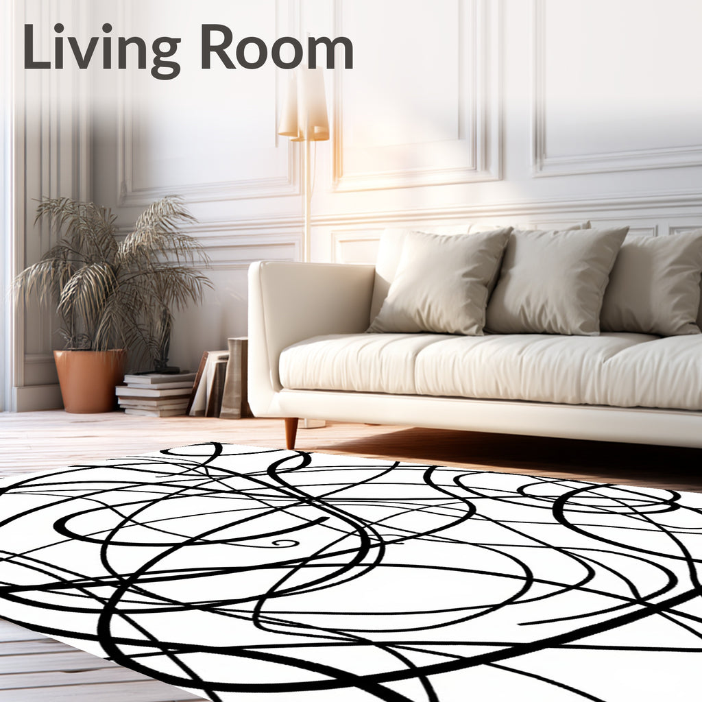 Abstract Black Line Art Rug