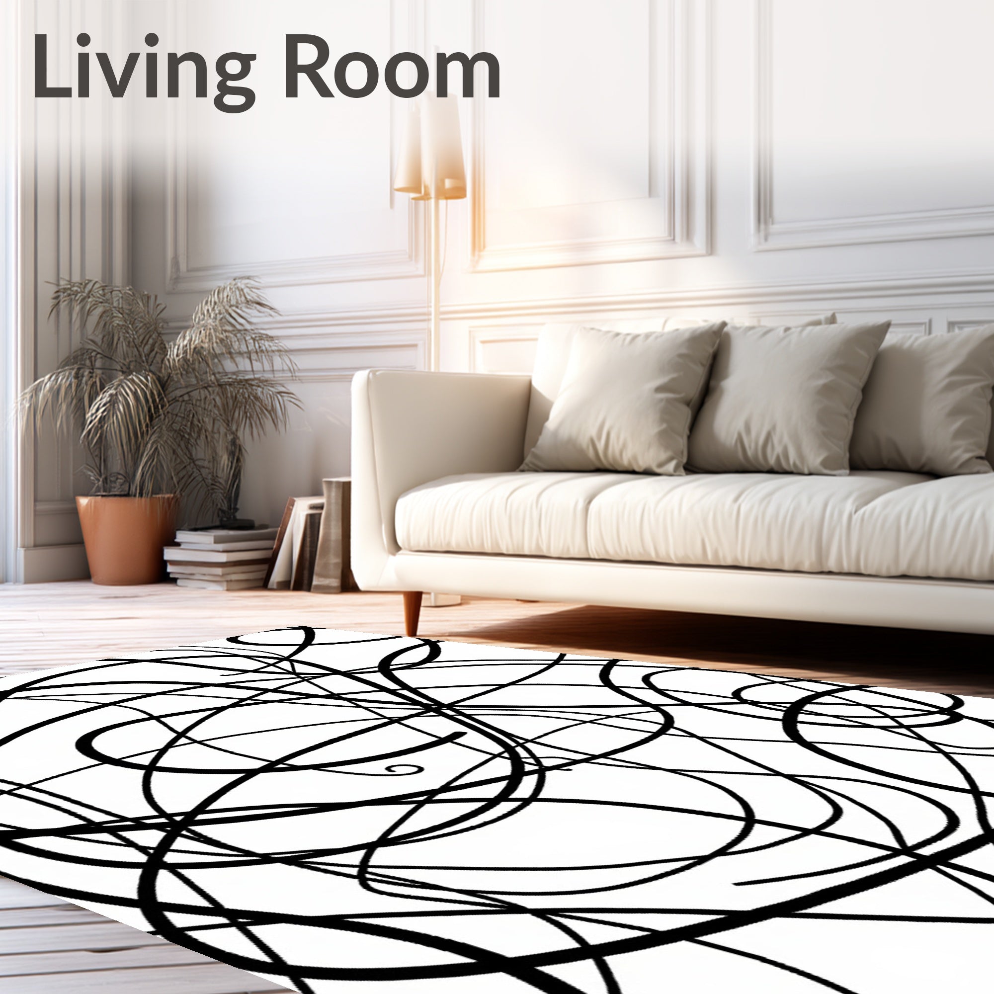 Abstract Black Line Art Rug