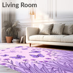Purple Butterflies Floral Meadow Design Rug
