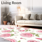 Pink Rose Blossom Botanical Pattern Rug