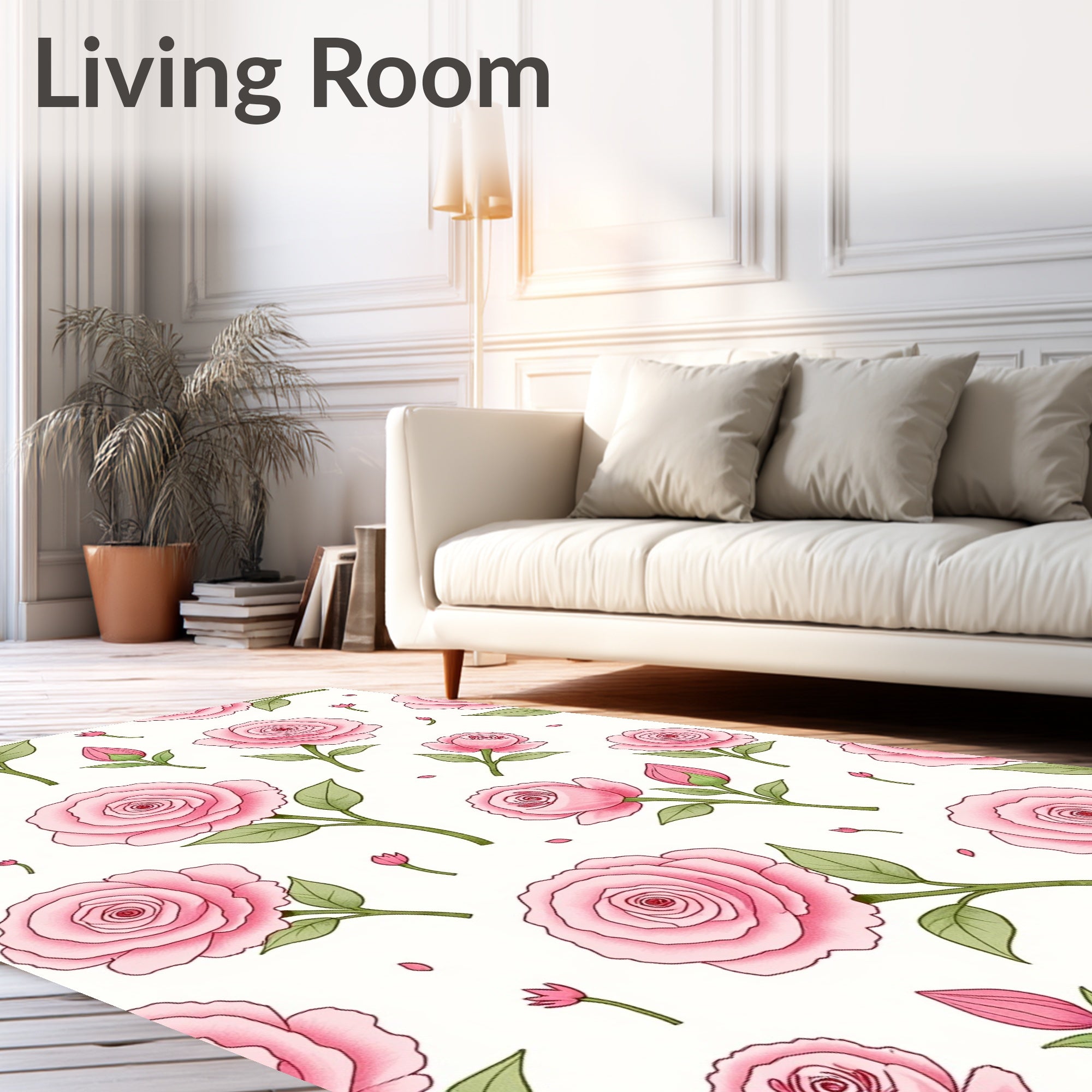 Pink Rose Blossom Botanical Pattern Rug