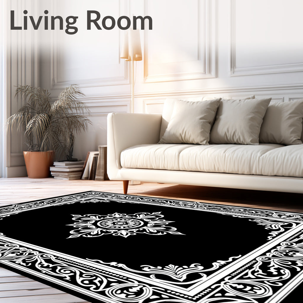 Ornate Floral Square Frame Design Rug