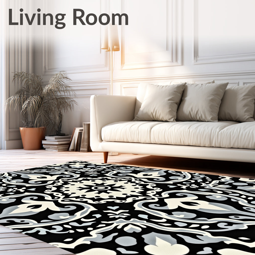 Intricate Scrollwork Floral Damask Pattern Rug