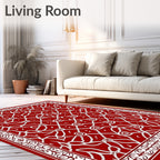 Crimson White Intricate Floral Scroll Design Rug