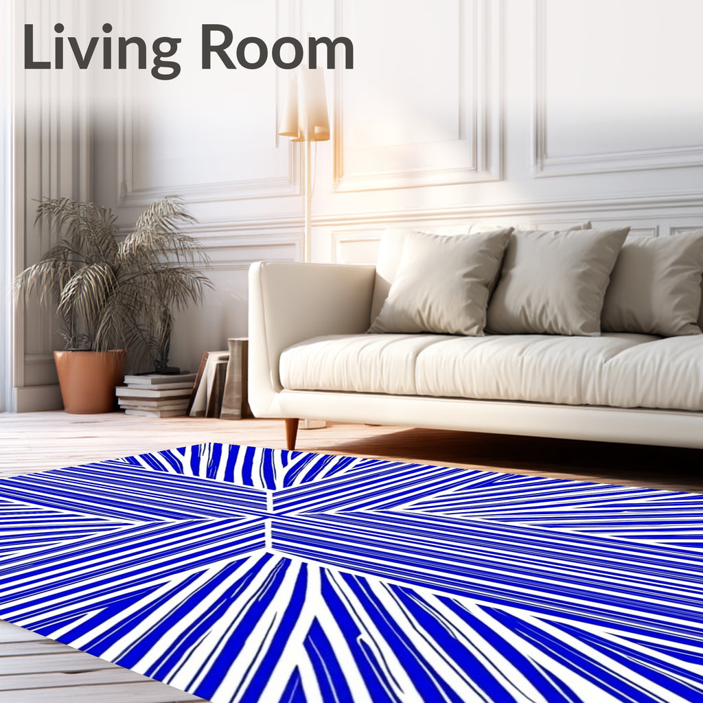 Bold Blue White Radial Stripe Rug