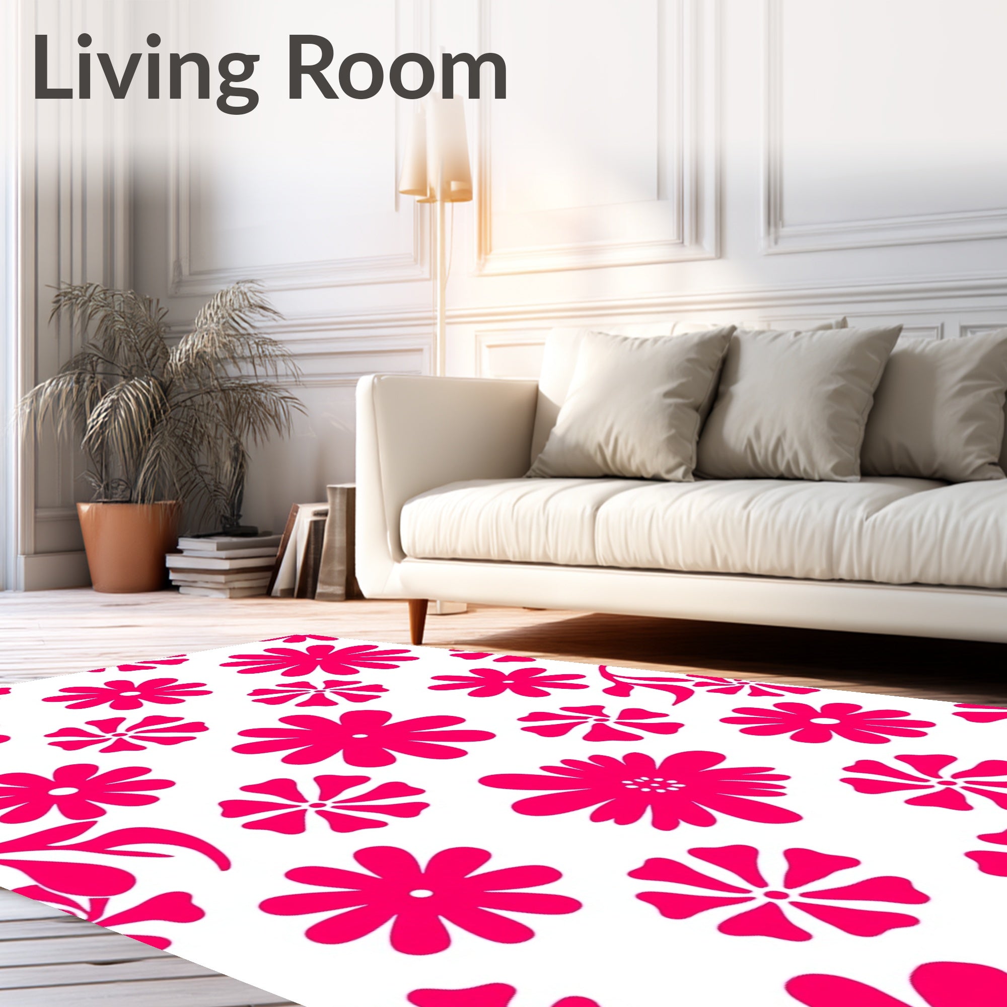 Bright Pink Flower Pattern Rug