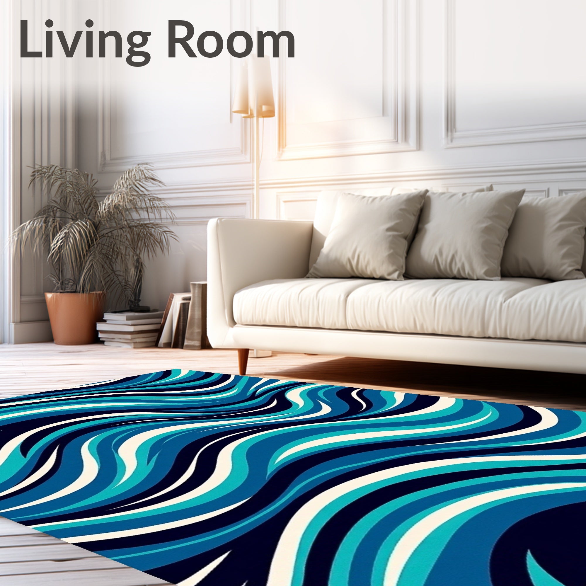 Abstract Blue Wave Style Rug