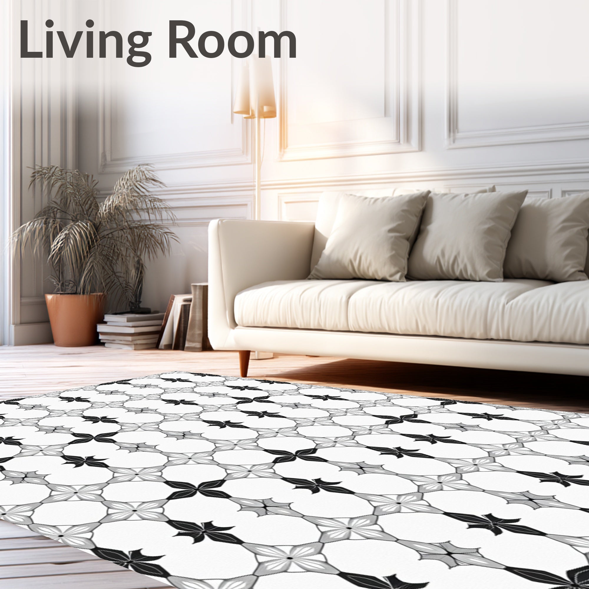 Monochromatic Geometric Floral Pattern Design Rug
