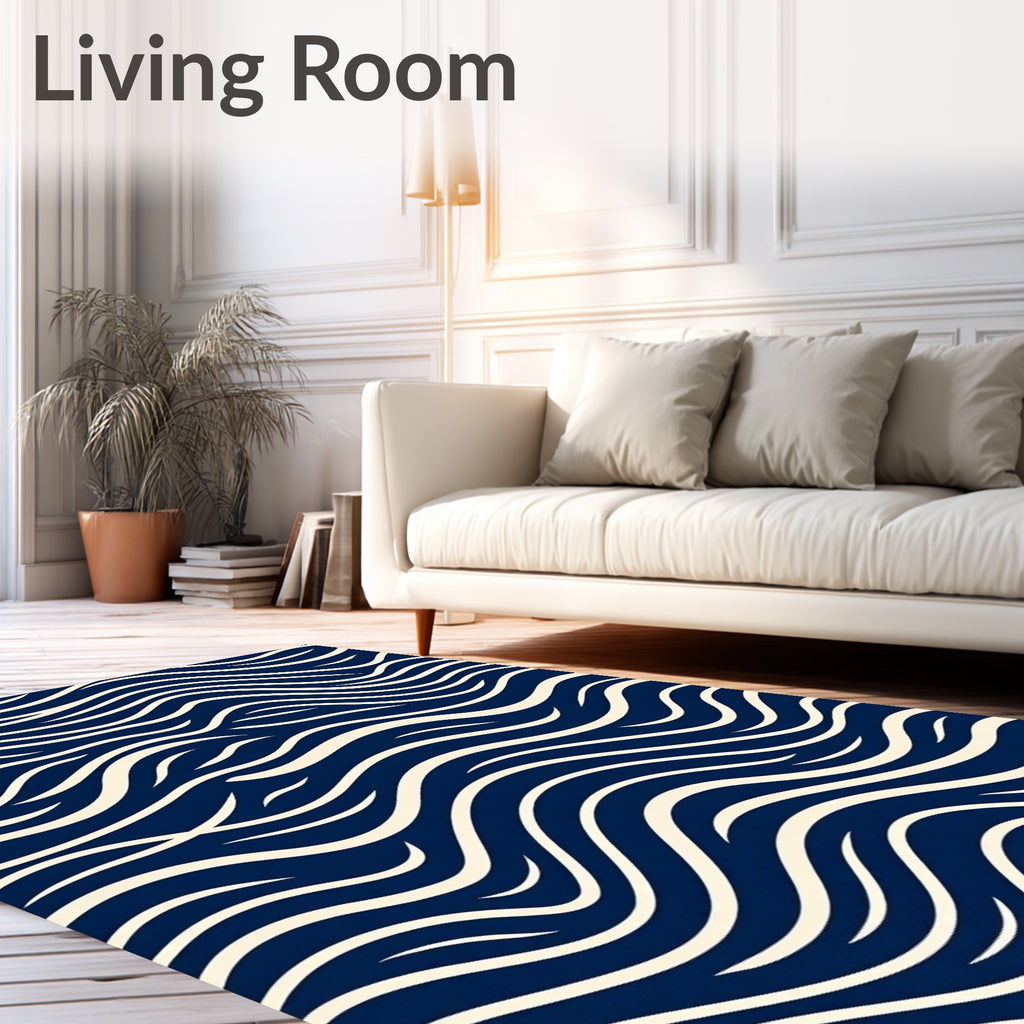Navy And Cream Flowing Wave Pattern Rug