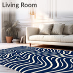 Navy And Cream Flowing Wave Pattern Rug
