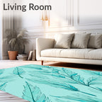 Elegant Teal Feather Pattern Design Rug