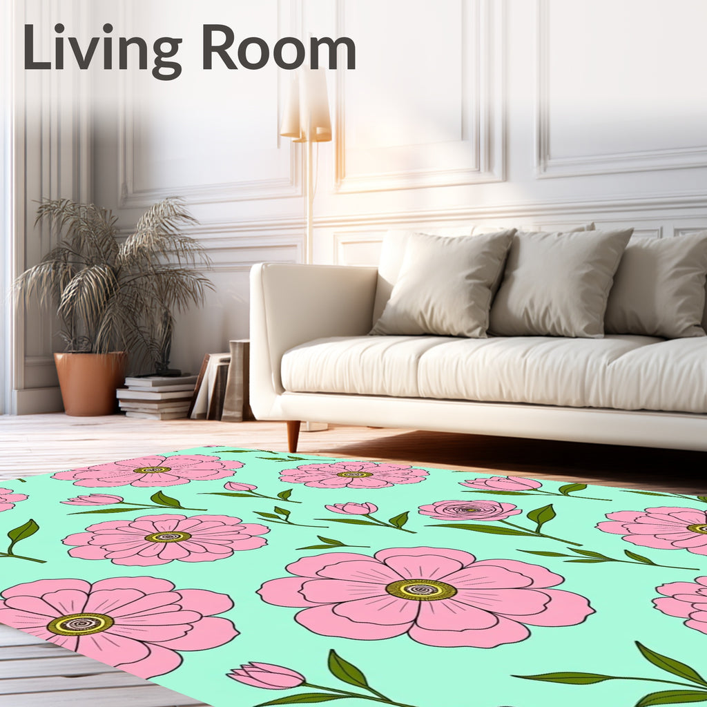 Pink Flower Pattern Design Rug