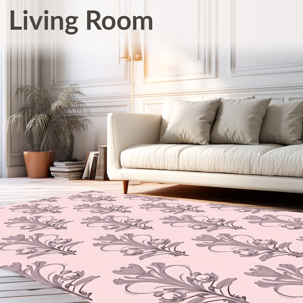 Elegant Pink Floral Damask Rug