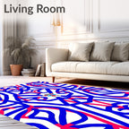 Abstract Interlocking Blue Red Lines Rug