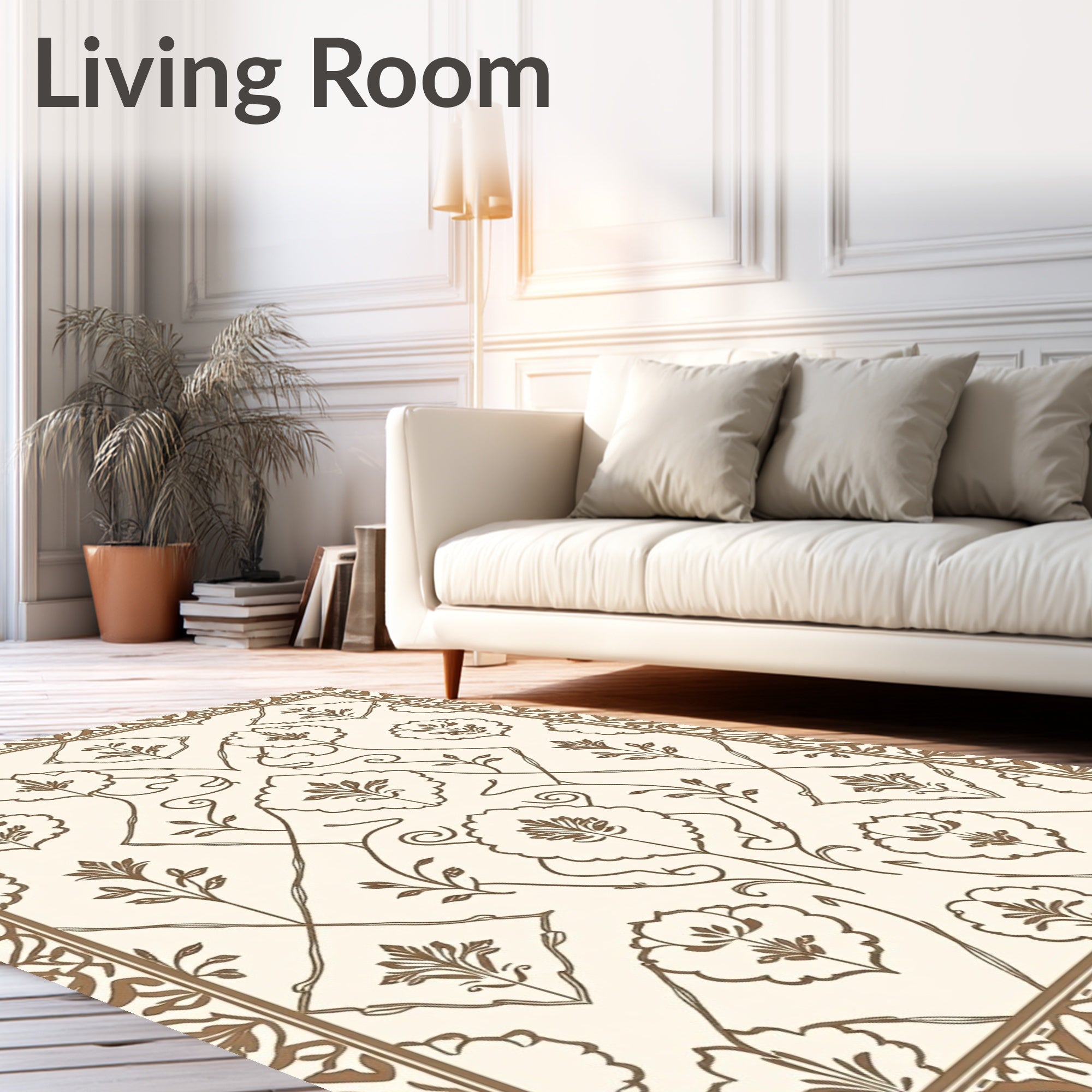 Brown floral damask ornate Rug