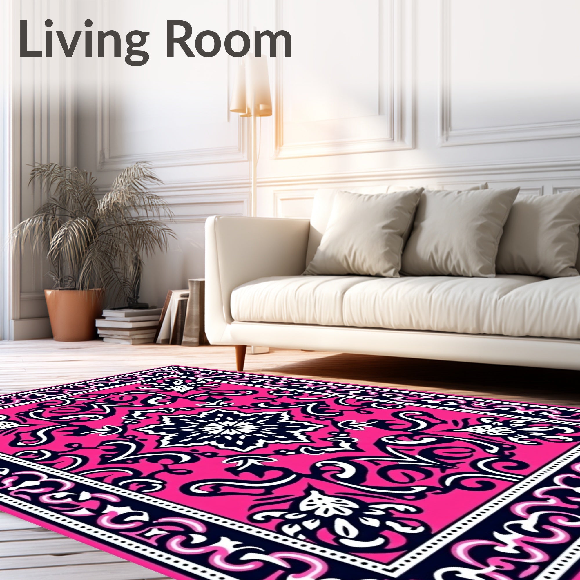 Vibrant Pink Mandala Floral Design Rug