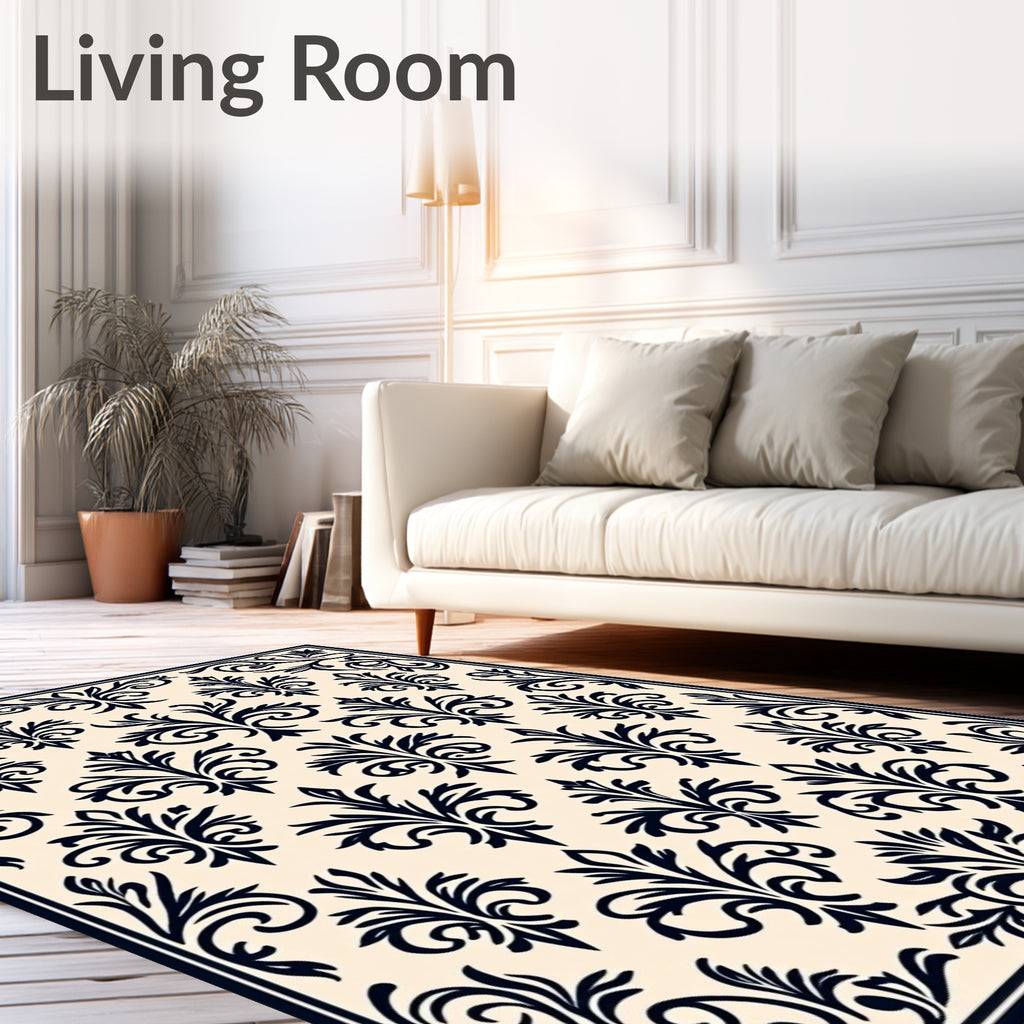 Classic Black White Damask Pattern Rug