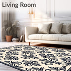 Classic Black White Damask Pattern Rug