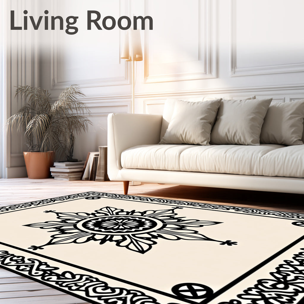 Classic Black Floral Motif Rug