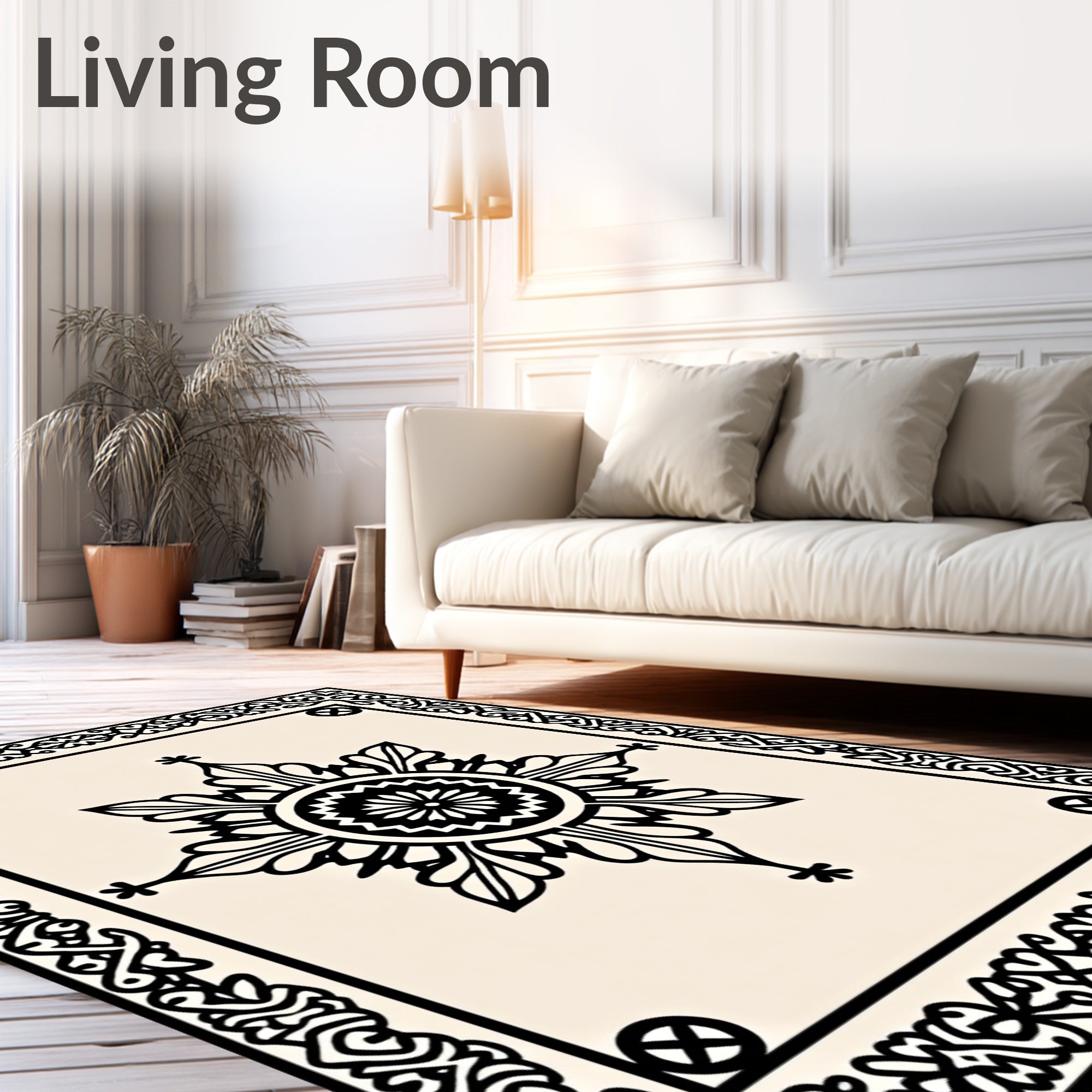 Classic Black Floral Motif Rug