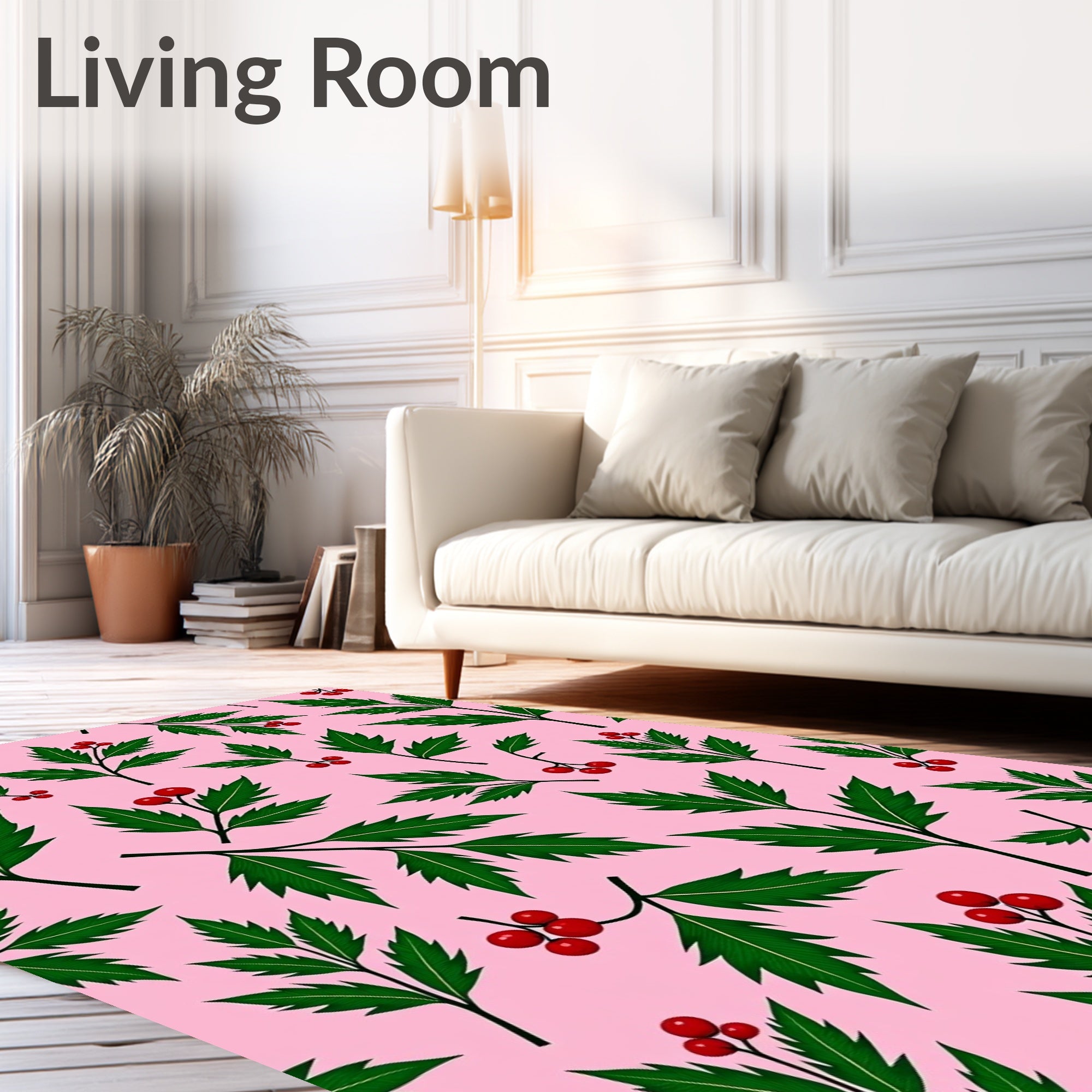 Crimson Berry Green Leaf Clusters Rug