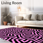 Pink Black Abstract Maze Pattern Rug