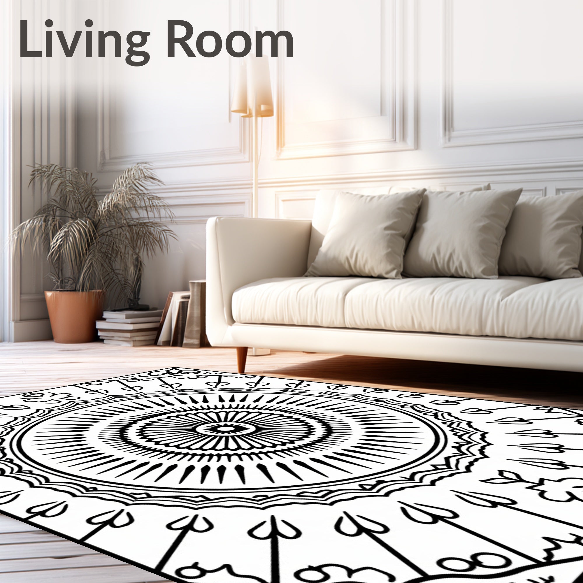 Geometric Mandala With Floral Accents Rug