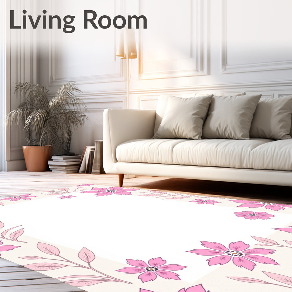 Pink Flower Branches Pattern Rug