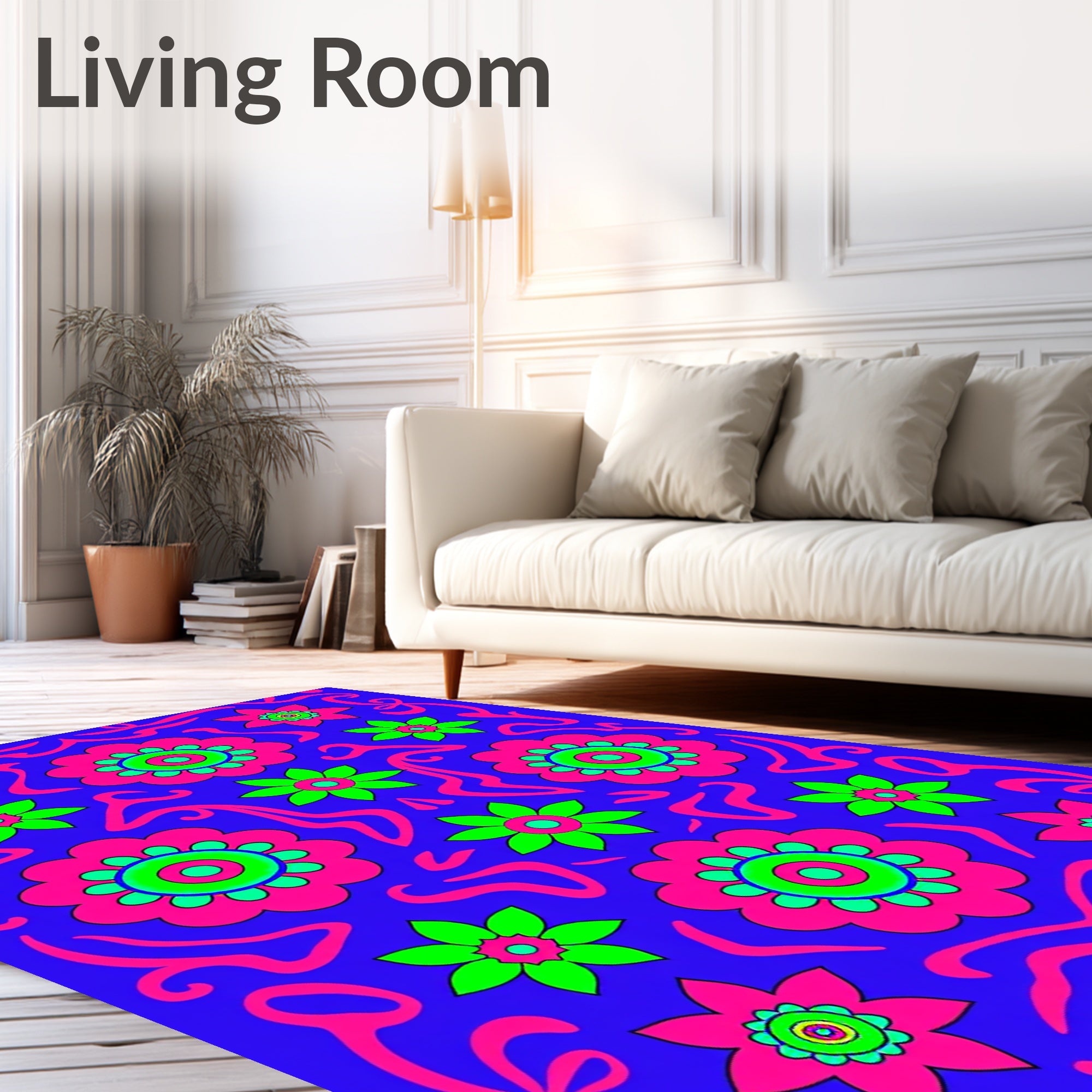 Retro Floral Swirl Design Rug