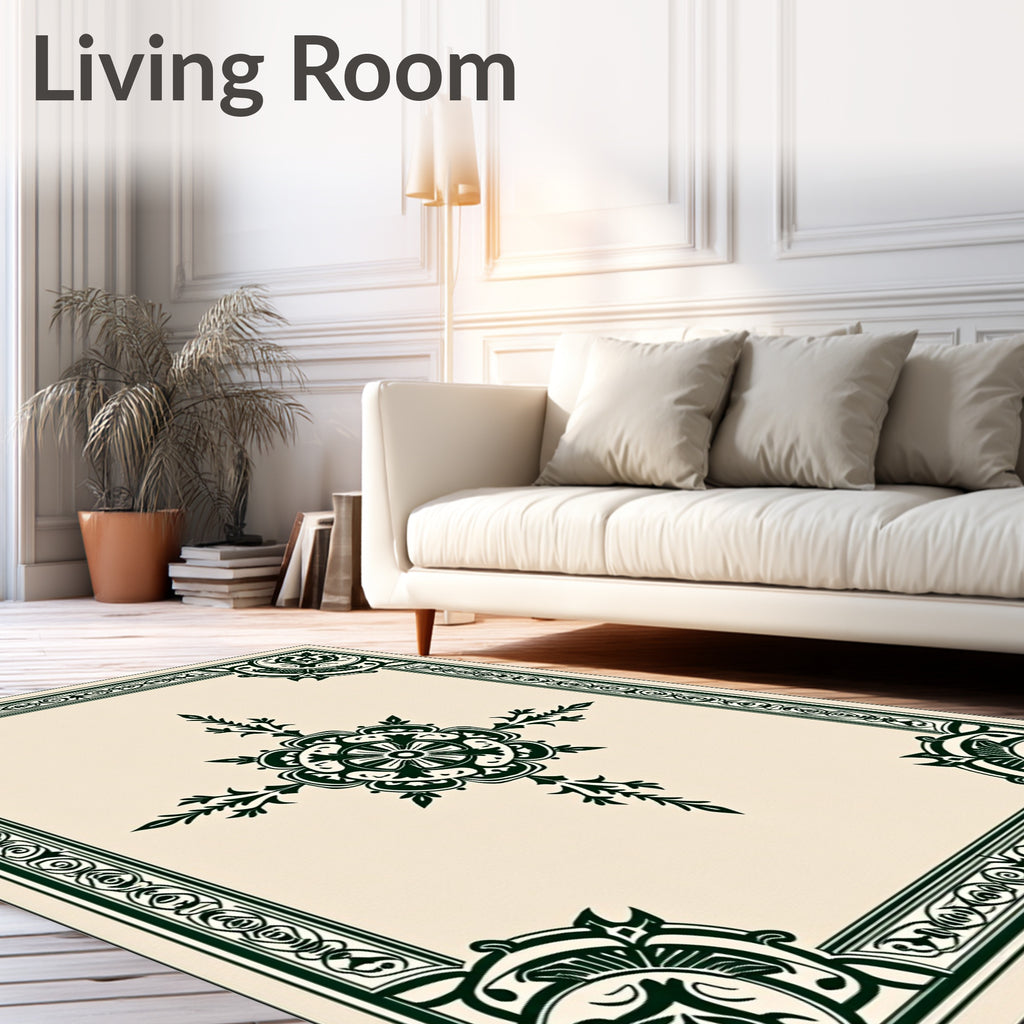 Dark Green Ornamental Floral Style Rug