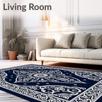 Ornate Floral Scrollwork Indigo Rug