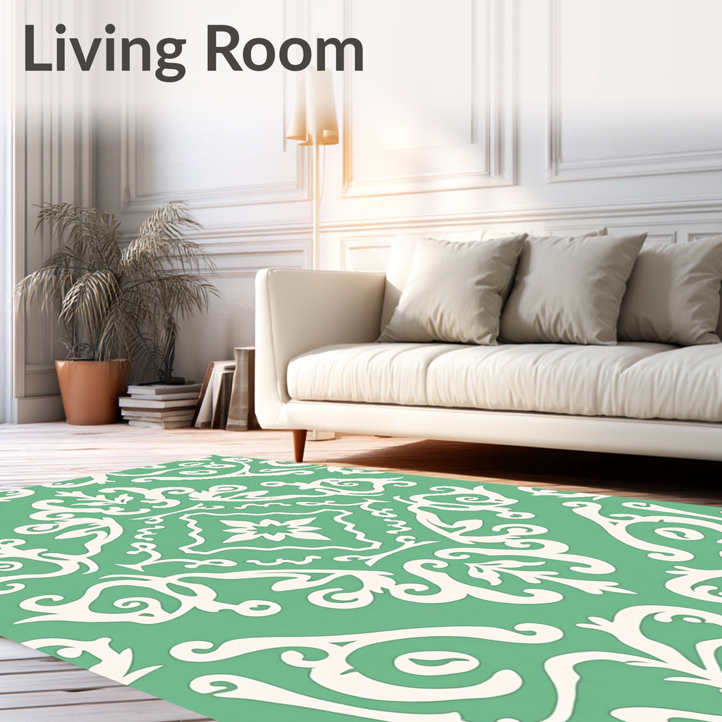 Crme Damask Floral Pattern Rug