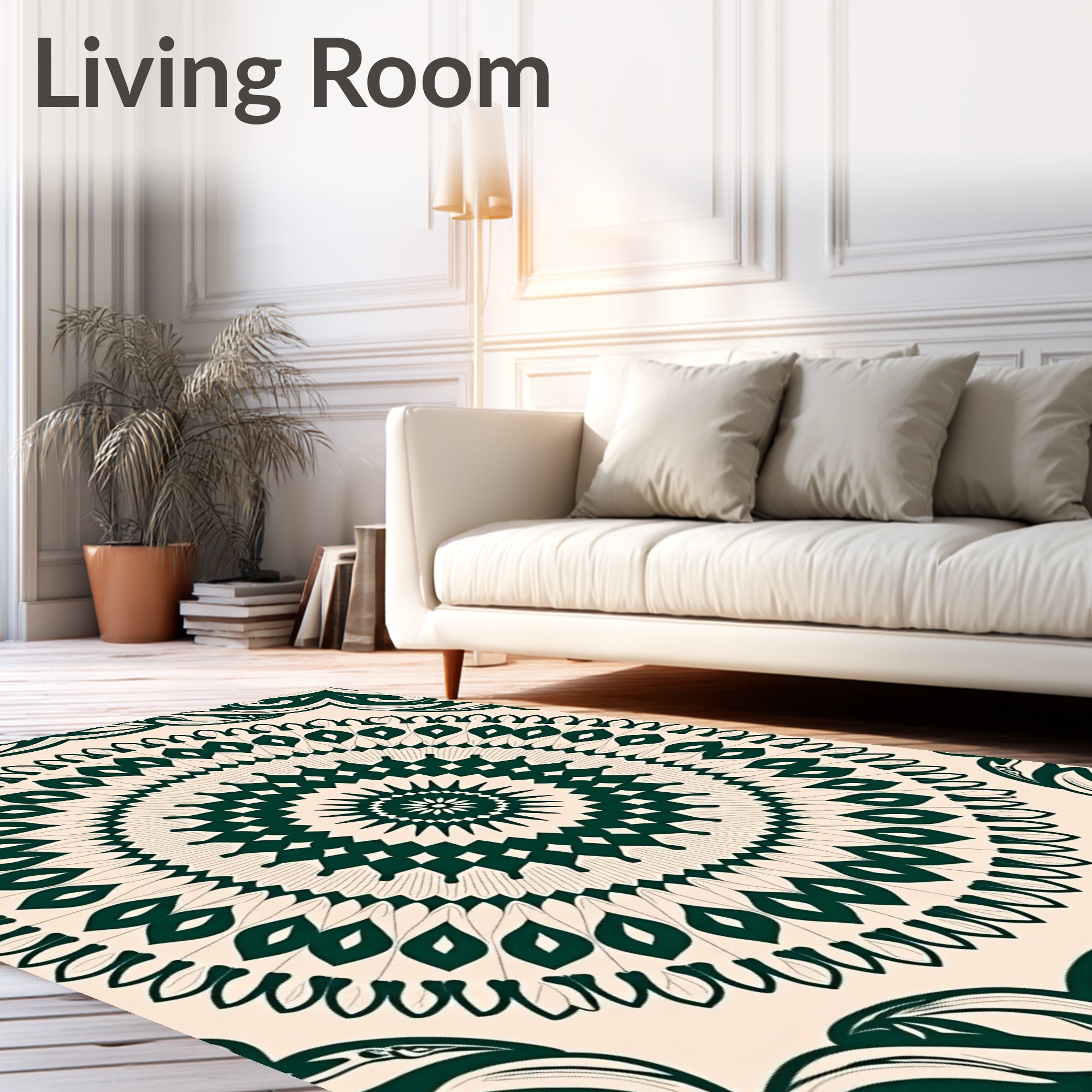 Green Floral Mandala Patterned Rug