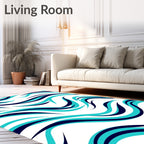 Aqua and Navy Swirling Waves Rug