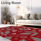Deep Red White Tropical Leaf Medley Rug