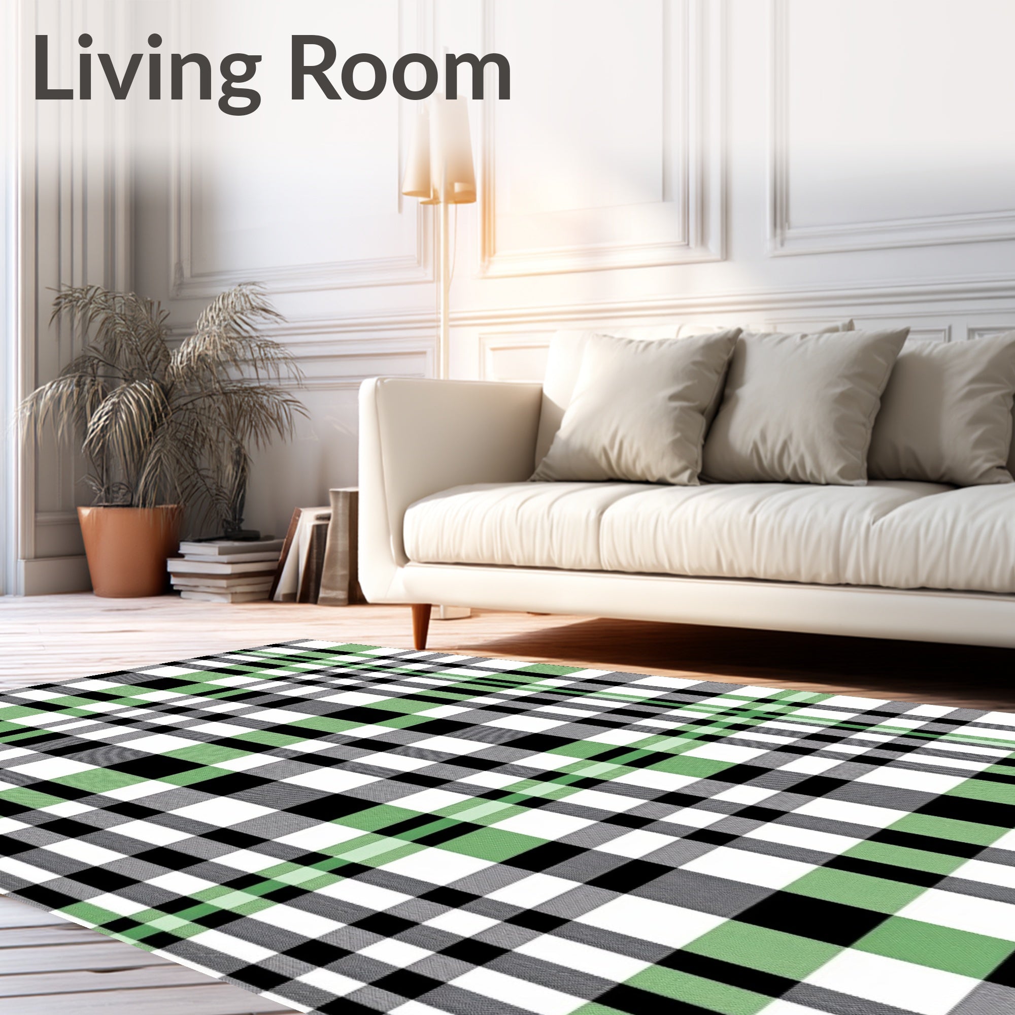 Green White Black Tartan Plaid Rug