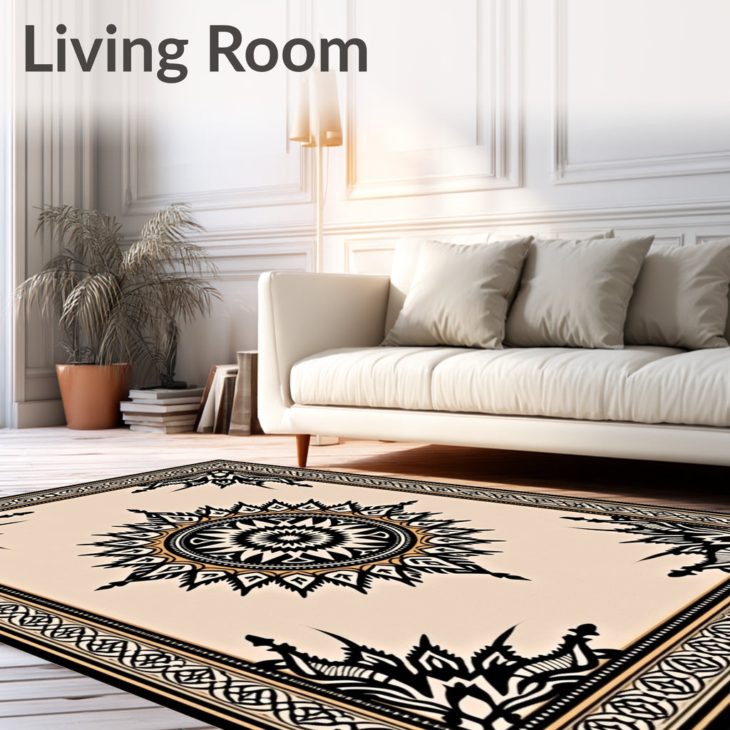 Intricate Sunburst Border Pattern Rug