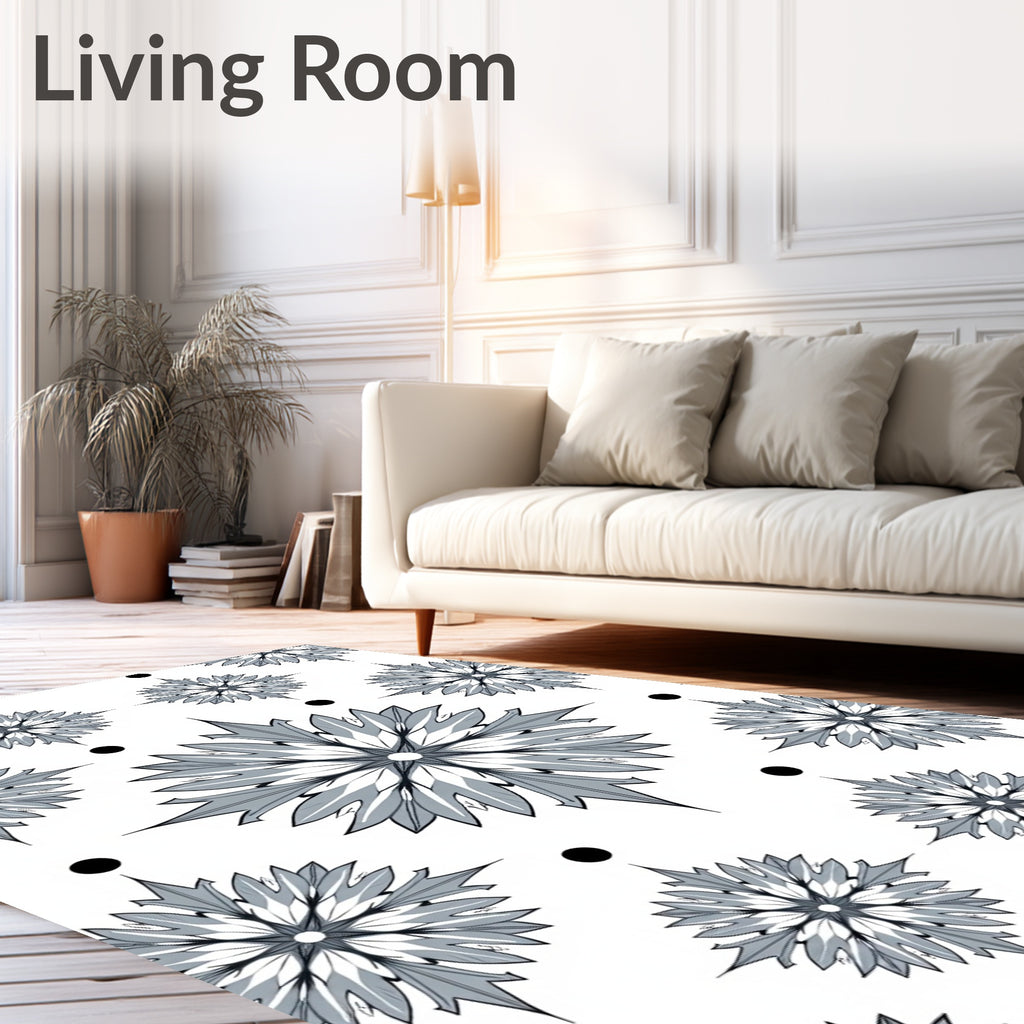 Gray Starburst Floral Dot Medallion Rug