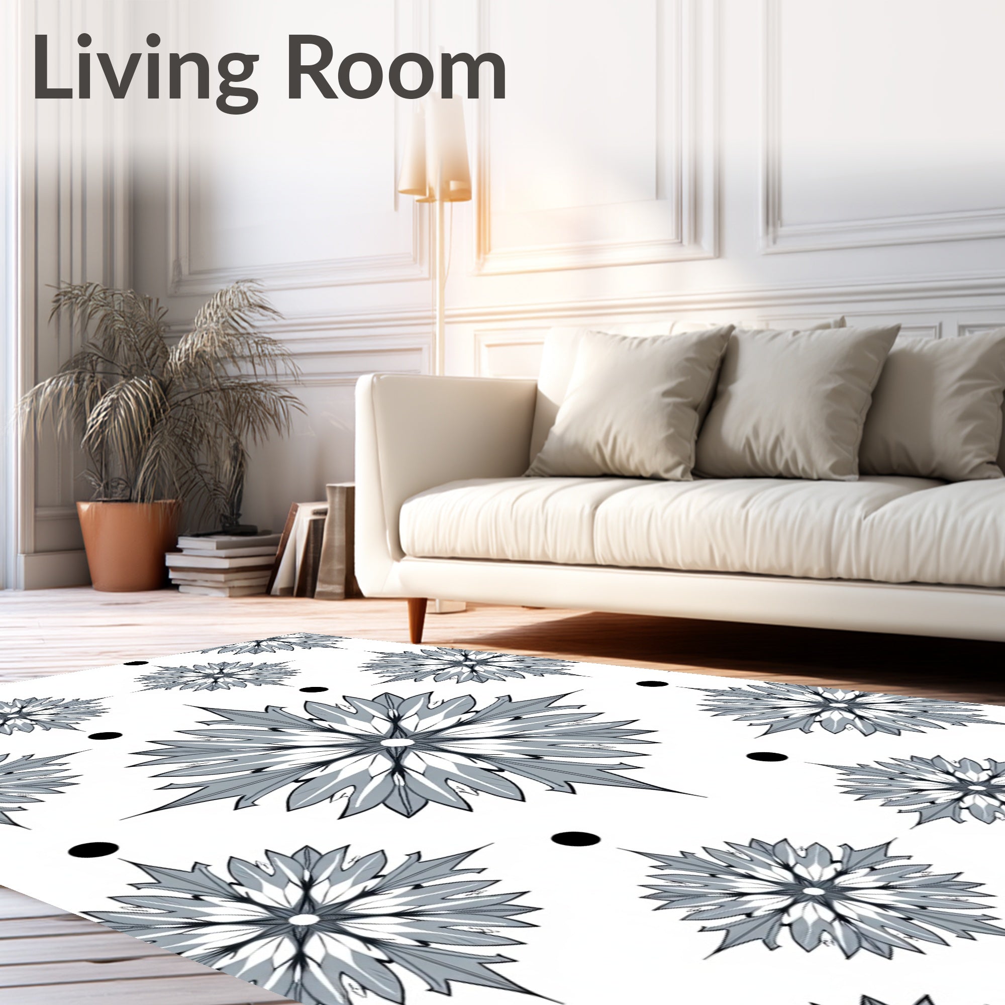 Gray Starburst Floral Dot Medallion Rug