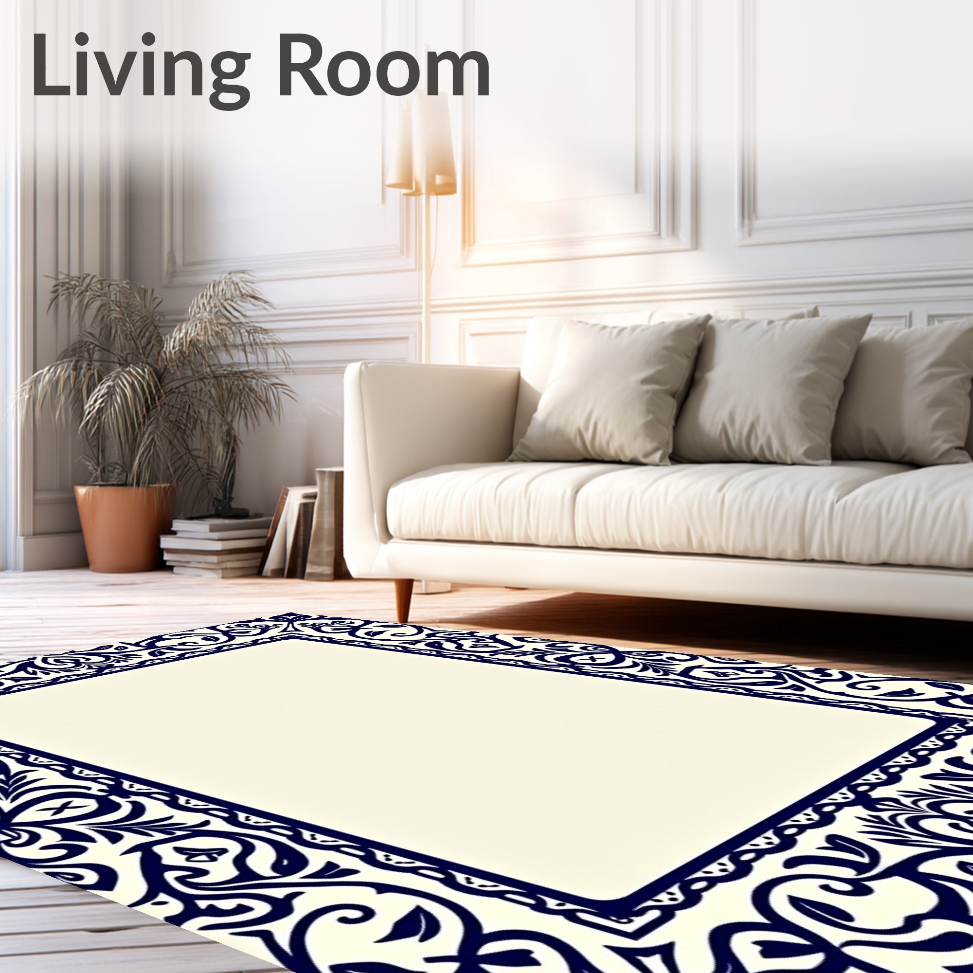 Ornate Traditional Dark Blue Floral Rug