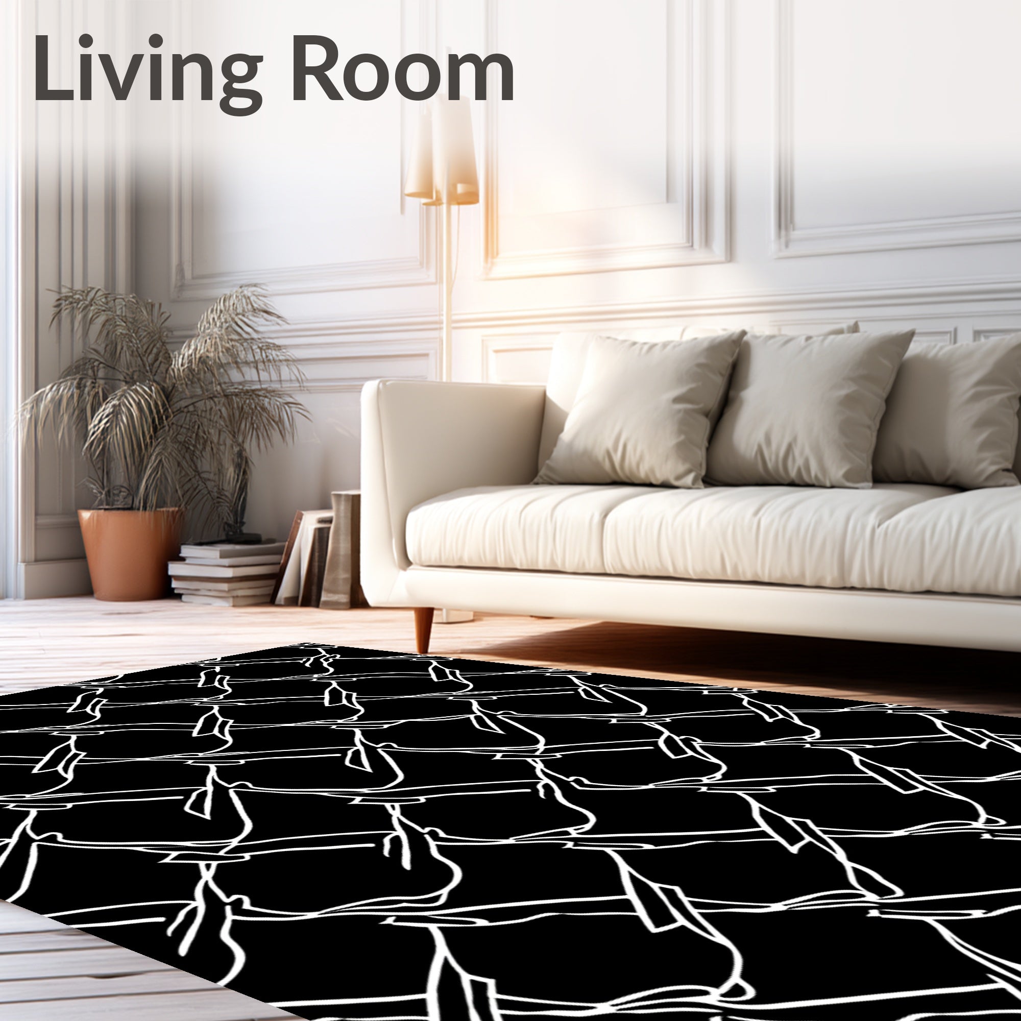 Abstract White Geometric Lattice Pattern Rug