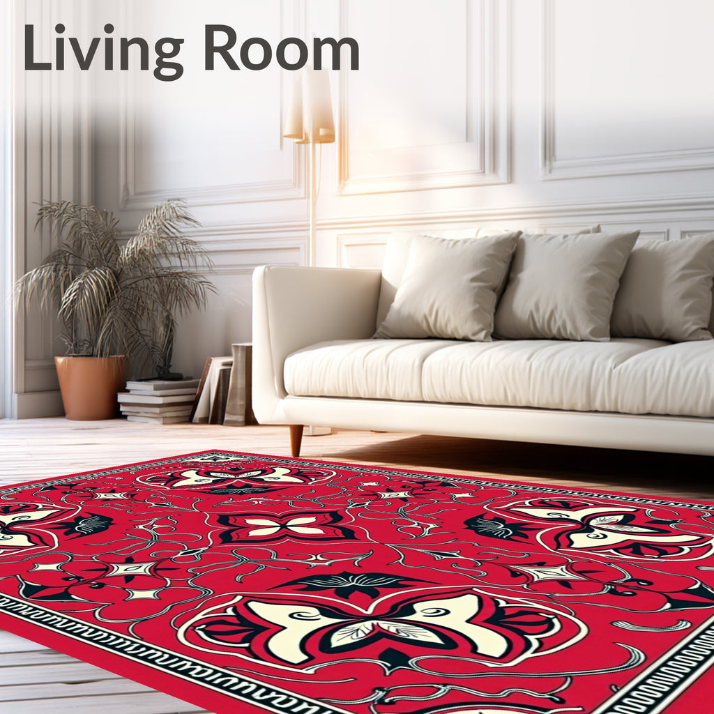 Red Floral Vine Intricate Pattern Rug