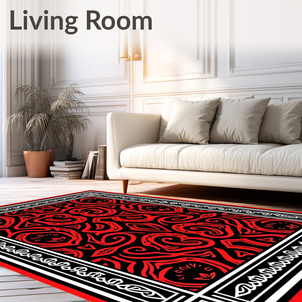 Bold Red Swirling Abstract Design Rug