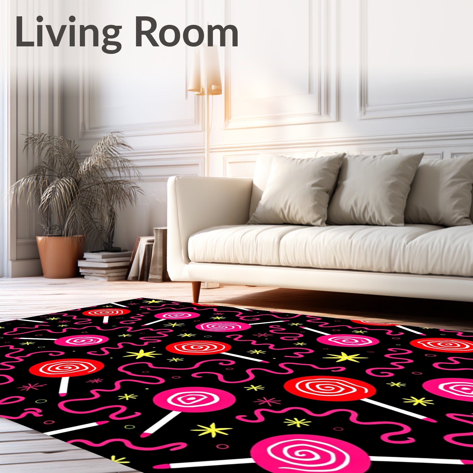 Bright Red Pink Swirl Lollipop Fun Rug