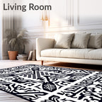 Bold Black White Geometric Motif Rug